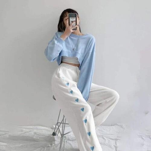 2021 new spring and autumn drawstring printing love casual sports pants women loose all-match trendy pants