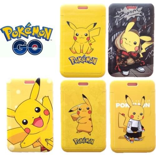 Anime Pokemon Pikachu Hanging Neck Children Campus Card Cover Cartoon PVC ID Holders with Lanyard Gifts Shipping Free