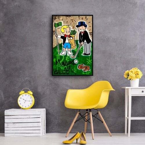 Poster Cartoon Figure Golf Money Canvas Painting Wall Art Home Decoration for Living Room and Bedroom Frameless Style