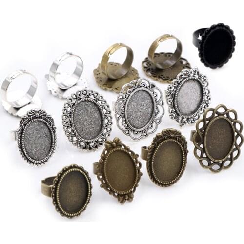 Fit 13x18mm 5pcs Bronze and Antique Silver Plated Colors Oval Adjustable Ring Settings Blank/Base,Fit 13*18mm Glass Cabochons