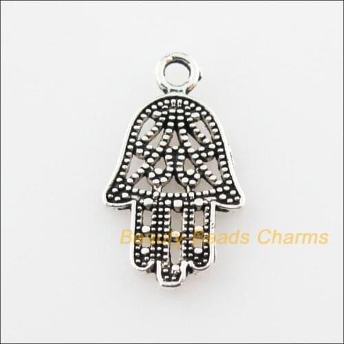70 New Pendants Flower Hand Palm Tibetan Silver Tone Charms 9x16mm