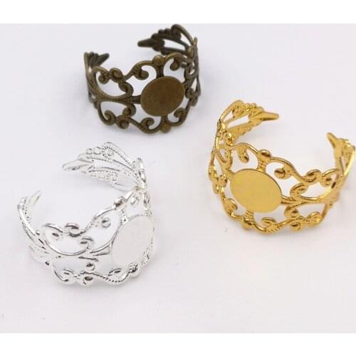 Copper Ring Settings 20pcs/lot 8mm Adjustable Finger Ring Cameo cabochon base setting Jewelry Accessory Findings C5010