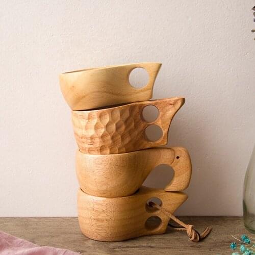 Rubber wood cup coffee cup outdoor portable cup with Nordic wood cup coffee cup