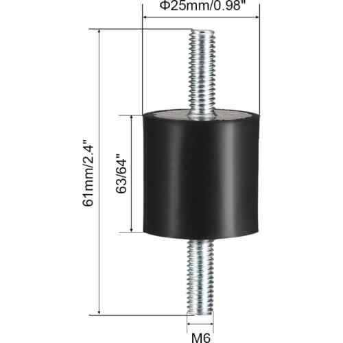 UXCELL 25x20mm Rubber Mounts Vibration Isolators Shock Absorber with M6/8x18/20mm Studs 63/64"x 63/64" / 1.57"x1.18" Rubber 3pcs
