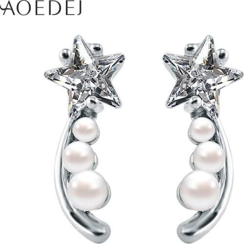 AOEDEJ Pearl Earrings Stud Stainless Steel Star Zircon Crystal Earrings Simulated Pearl Fashion Jewelry Boucle D'oreille Perle