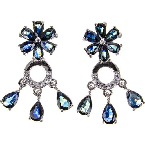 Blue sapphire stud earring Per Jewelry Natural real sapphire 925 sterling silver Flower earring