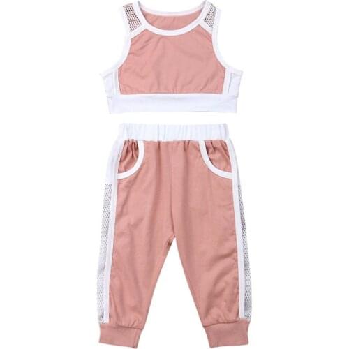 Pudcoco US Stock Toddler Girls 1-6Y Summer Tank Crop Solid Tops+Mesh Lace Pants Sports Outfits Tracksuit
