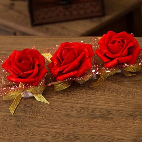 Wedding decoration Rose Wrist Corsages Hand Flower silk Lace Artificial Brides Bridesmaid wrist flower christmas mariage