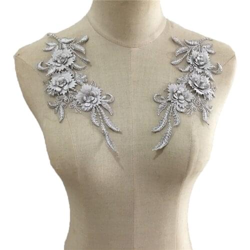 Collar applique shirt sewing 3D handicraft embroidery ladies clothing decoration colorful lace dress accessories 1 pair for sale