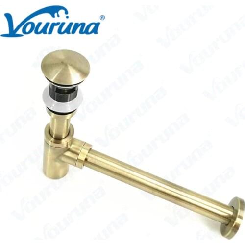 VOURUNA Antique Bronze Bottle Trap Vintage Solid Brass Pop Up Waste Plumbing Trap Tube