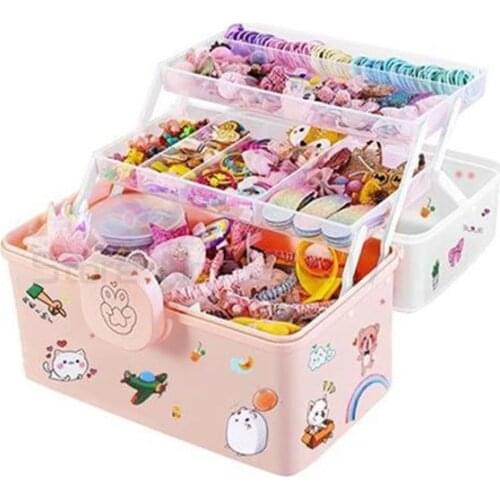 Childrens hair accessories storage box girls hair clip rubber band headdress hairpin ring dressing cute headband jewelry box