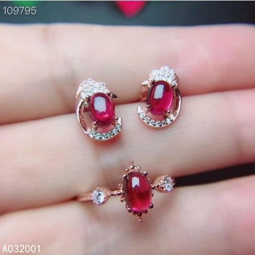 KJJEAXCMY fine jewelry natural garnet 925 sterling silver women ring earrings set support test classic