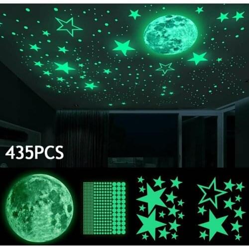 1 Set Wall Stickers Stars Moon Pattern Luminous PVC Decorating Decals for Kids Room