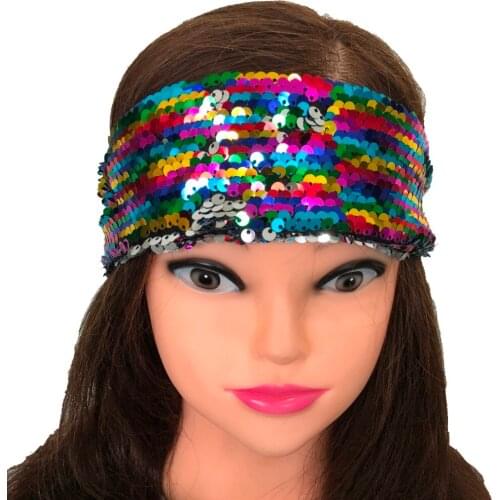 1PC New Design Colorful Flip Sequins Headbands Women Elastic Hair Bands Shiny Reversiable Sequins Hairband