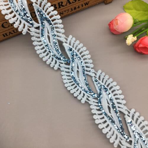 1 yard 4CM Cotton Blue Eyelash Glitter Lips Lace Ribbon Shiny Trims Fabric Wedding Dress Headdress DIY Accessories Sewing Craft