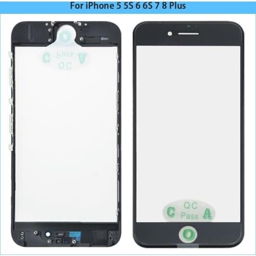 10Pcs OCA+Frame Bezel+Glass Touchscreen For iPhone 5 5S 6 6S 7 8 Plus Touch Screen Front Outer Glass Cold Press Replacement