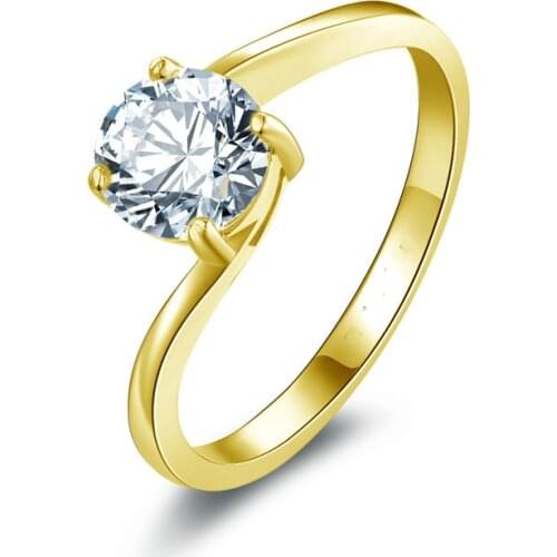 14K Solid Yellow Gold Rings Simple 1 Ct Sona Simulated Diamond Halo Rings For Women Wedding Engagement Private Custom Jewelry