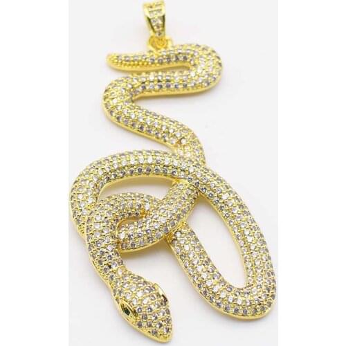 2pcs 30x60mm Snake Gold plated cubic zircon CZ Paved Connector Charms necklace pendant Jewelry DIY