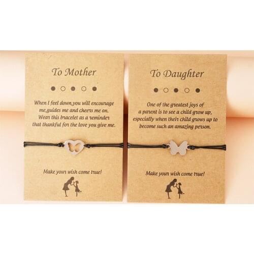 2PCS/Lot Mother Daughter Bracelet Stainless Steel Butterfly Charm Bracelets For Women Leather Rope Chain Mothers Day Gifts