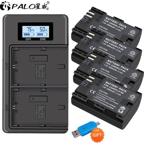 PALO 4PCS LP-E6 LPE6 LP E6 E6N Camera Battery + LCD Dual Charger For Canon EOS 5DS R 5D Mark II 5D Mark III 6D 7D 80D EOS 5DS R