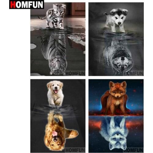 HOMFUN Full Square/Round Drill 5D DIY Diamond Painting "Dog cat tiger wolf fox" 3D Embroidery Cross Stitch Home Decor BK017