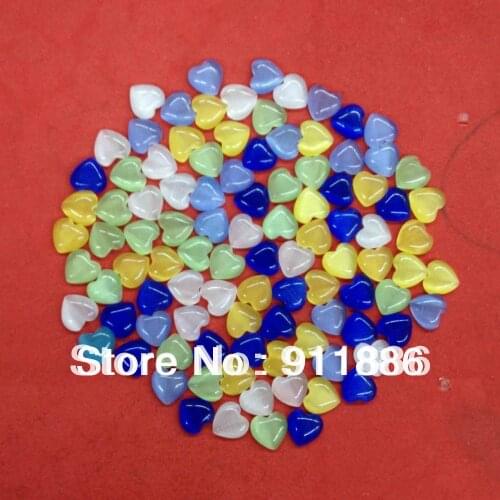 Free Shipping Mix Colour 500Pcs/Lot 10MM Cats Eye Glass Cabochon Half Heart Beads Accessories For Charm Valentine Jewelry DIY