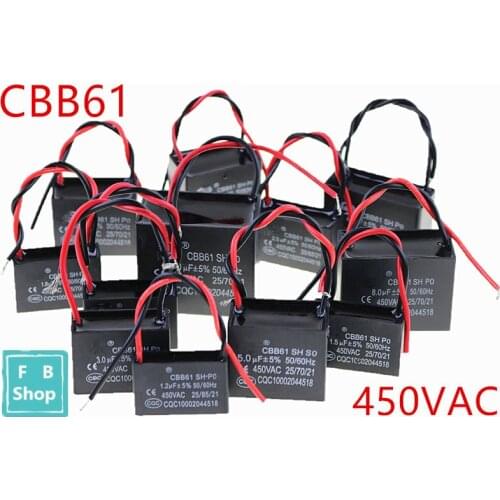CBB61 1uF 1.2uF 1.5uF 1.8uF 2uF 2.5uF 3uF 3.5uF 4uF 4.5uF 450VAC starting capacitance AC Fan Capacitor CBB Motor Run Capacitor