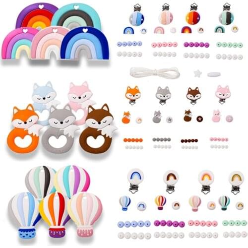 Lets make 1Set Silicone Beads Food Grade Baby Teether Set Fox DIY Accessories Set Pacifier Chain Clip Baby Teether DIY Necklace