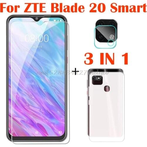 3 in 1 Tempered Glass Case For ZTE Blade 20 Smart Case Silicone Soft TPU Cover On For ZTE Blade 20 Smart V1050 6.49 inch Case