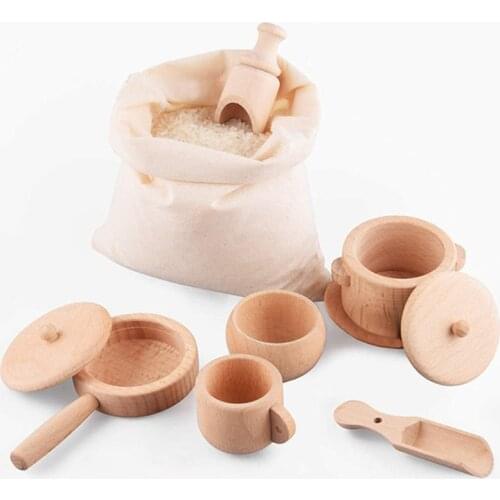 Wooden Educational Activity Kitchen Food Toy Wood Montessori Cutlery Pretend Play Tea Set Inspired Wooden Child Toys