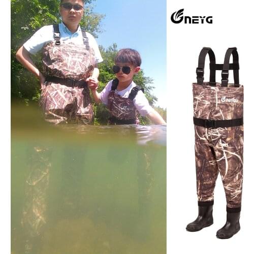 NEYGU kids waterproof & windproof wader suit for water sports with Adjustable Shoulder Strap&Rubber anti - Slip boots
