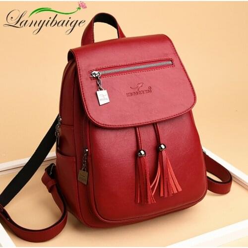 LANYIBAIGE Designer Female Backpack High Quality Vintage Leather Backpacks for Women School Bag Travel Bagpack Ladies Back Pack