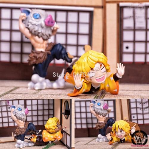 7cm Demon Slayer Anime Figure GK Agatsuma Zenitsu Action Figure Kimetsu No Yaiba Cute GK Hashibira Inosuke Figurine Model Toys