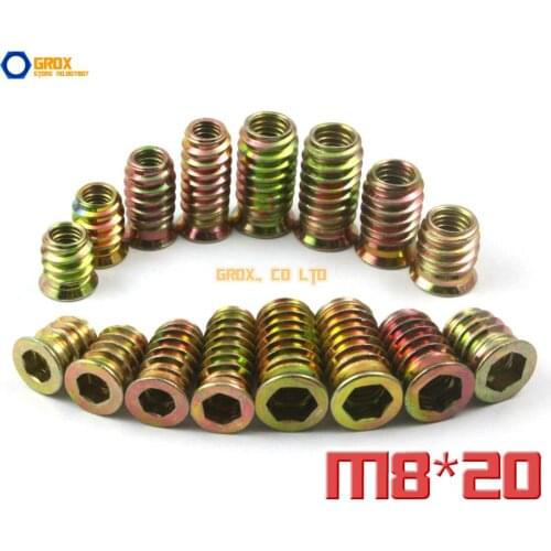 30 Pieces M8 x 20mm Furniture Nut Wood Insert Nut Dowel Screw Fixing for Furniture Leg
