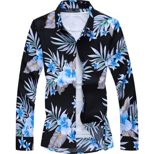 HIP HOP 2021 Autumn Spring Clothes Shirt Men Long Sleeves Big Size M-5XL 6XL 7XL Hawaiian Beach Casual Floral Shirt For Man