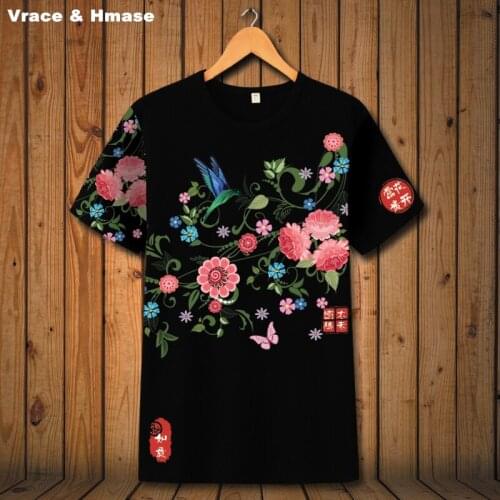 Chinese style exquisite peach pattern boutique short sleeve t-shirt Summer 2018 New fashion breathable quality t shirt men S-6XL