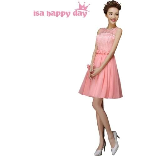 Special occasion girls short cheap chiffon knee length dress sexy bridesmaid dresses watermelon color to wear to a wedding H4237