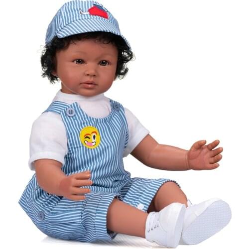 NPK 60CM Reborn Toddler in Dark Tan Skin Soft Body Rooted hair Doll Lifelike Soft Touch Cuddly Baby Doll