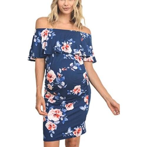 Maternity Summer Dresses Summer One-neck Stretch Sexy Slim Print Maternity Bodycon Dress Pregnant Women Clothes ropa embarazada