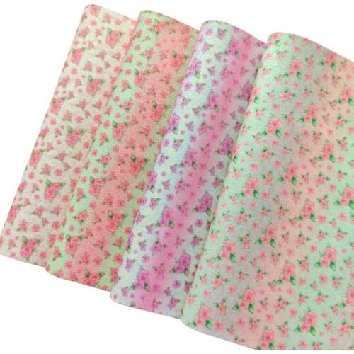 135x30CM Rose Flower Printed Fine Glitter PU Faux Leather Fabric Sheet for Making Earring/Decoration/Key Chain/Craft/Bow/Bag