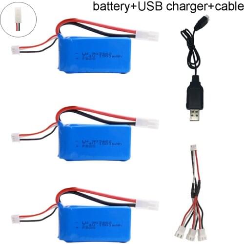 7.4V 1500mAh Lipo battery With USB Charger 3in1 cable For FT009 RC Boat 12428 12423 wltoys rc car toys parts EL-2P/T/SM/JST Plug