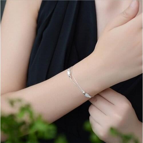 Fashion 925 Sterling Silver Anklets For Women Jewelry Charm Frosted Ball Double Layer Bracelets Female Accessories Girls Anklet