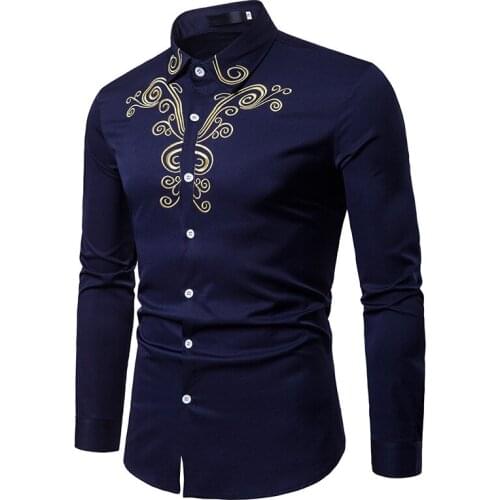 Brand high quality fall 2018 New mens shirt embroidered lapel large size casual slim long sleeve shirt camisa masculina