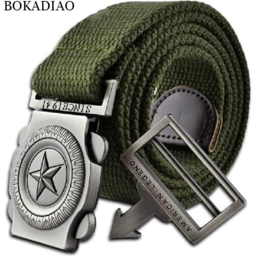 BOKADIAO Mens canvas belt Quick release Metal buckle Training belts military Army tactical belts for Men Jeans male strap Black