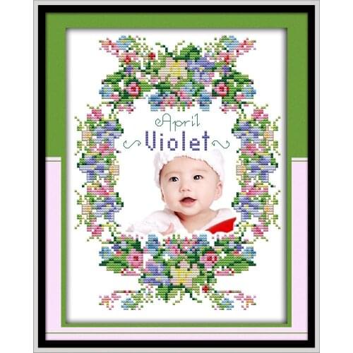 The month frame - April cross stitch kit DMC picture 14ct 11ct count print canvas stitches embroidery DIY handmade needlework