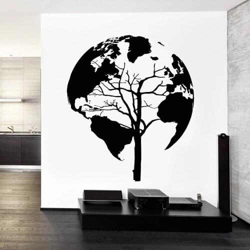 World Map Tree Wall Decal For Living Room Cool Abstract Pattern Vinyl Wall Sticker For Office Bedroom Decor Accessories W841