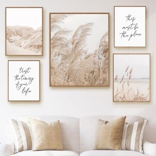 Wall Art Canvas Painting Beige Reed Dried Flower Plants Nordic Posters And Prints Landscape Wall Pictures For Living Room Decor