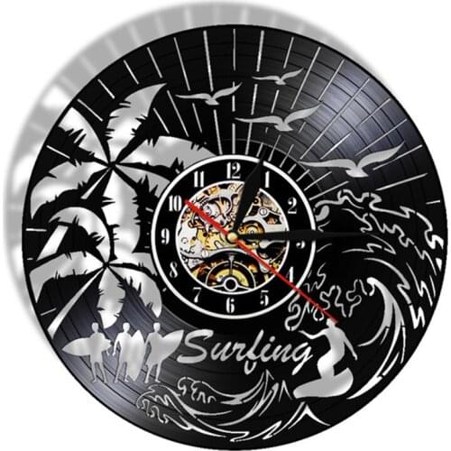 Surfing Wall Clock Beach Surf Big Wave Wall Decor Vinyl Record Wall Clock Surfing Lovers Living Room Vintage Clock Surfers Gift