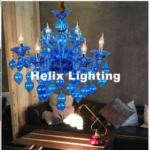 Newly 8L Colorful Chandelier Lamps For Coffee Shop Wedding Bar Blue Purple Red Yellow Glass Ball Lamp Modern LED Chandelier