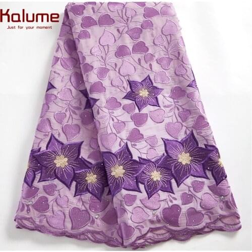 Kalume Latest African Swiss Lace Fabric 2021 Nigerian Cotton Lace Fabric Embroidery Swiss Voile With Stones For Diy Dress H2511